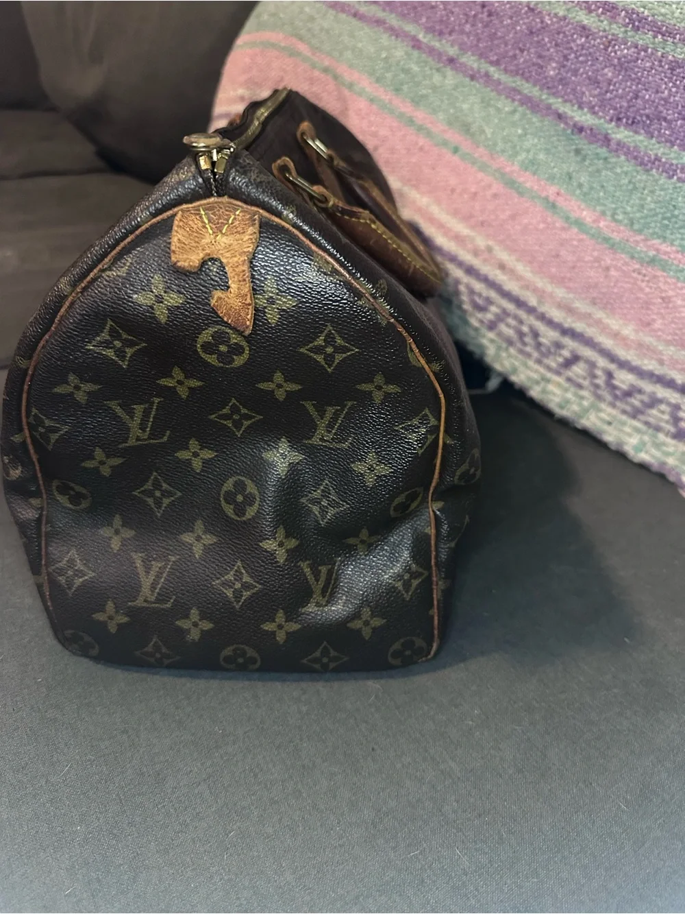 Louis Vuitton Monogram Canvas Satchel in Dark Brown with Tan Trim